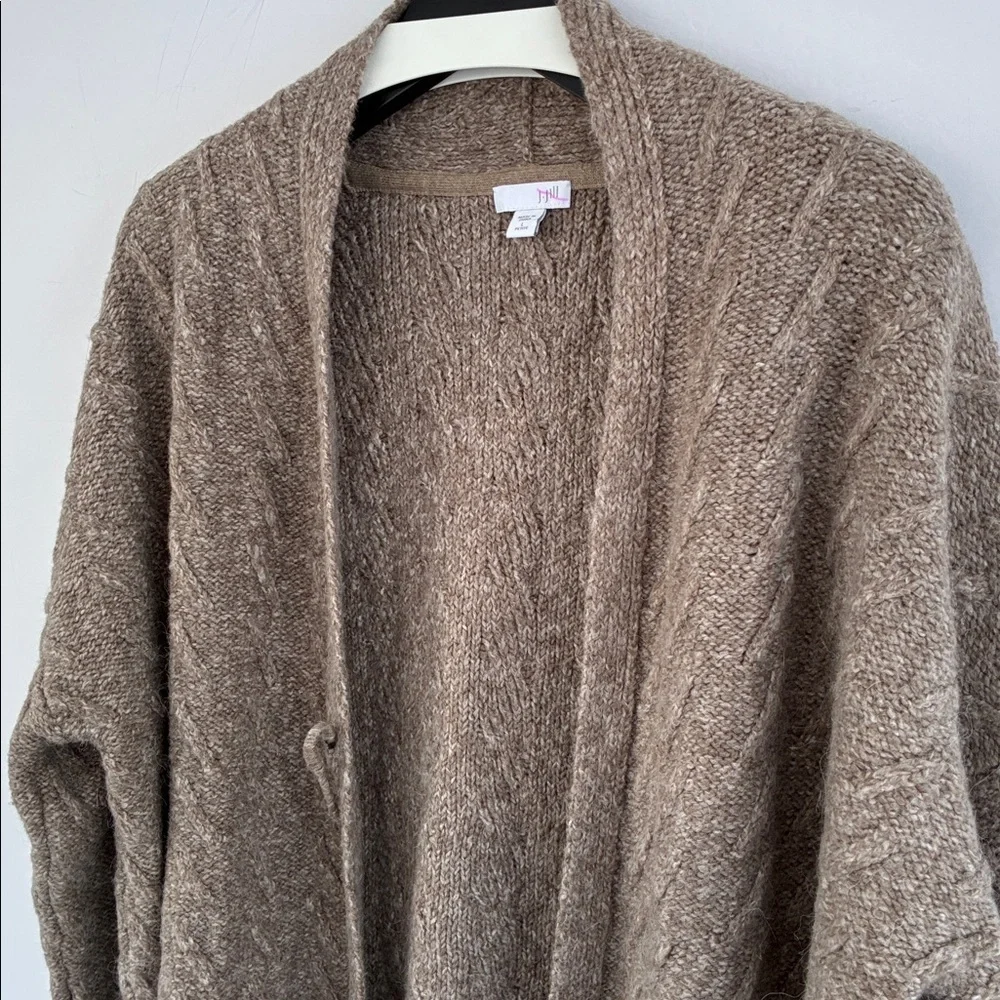 J. Jill Cozy Brown Open Front Pin Closure Cardigan Alpaca Blend Large Petite